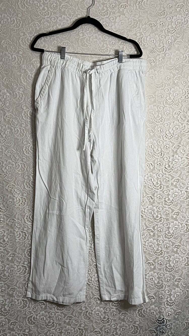 Old Navy White Linen Rayon Blend Drawstring Pants Size L